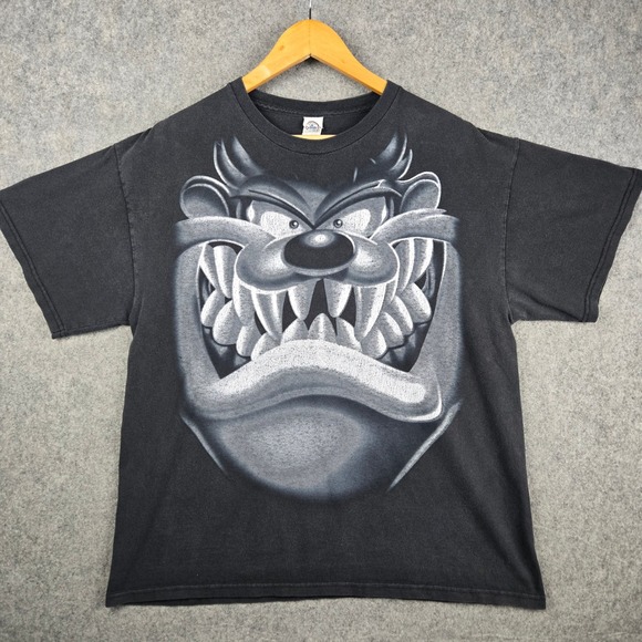 Delta Other - Vtg Looney Tunes Taz T-Shirt Mens L Black Big Face Graphic Tee Y2K Skater Grunge